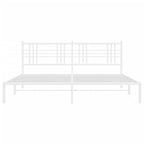 vidaXL White Steel King-Sized Metal Bed Frame with Headboard - 81.5"x78"x35.4" - Elegant Bedroom Furniture with Under Storage Space