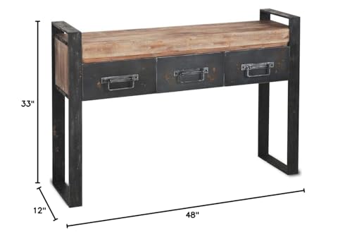 HomeRoots Medium Brown Wooden Console Table with Black Metal Frame and 3 Storage Drawers