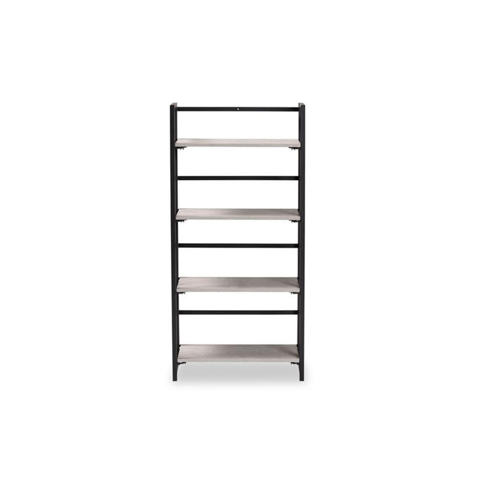 Baxton Studio Lakota Modern Industrial Light Grey Finished Wood and Black Metal 4-Tier Display Shelf