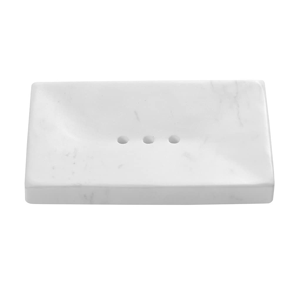 StonePlus Natural Smooth Real Marble Soap Dish/Facial Sponge Holder/Bathroom Makeup Sponge Tray with Draining Hole (Volakas Whit