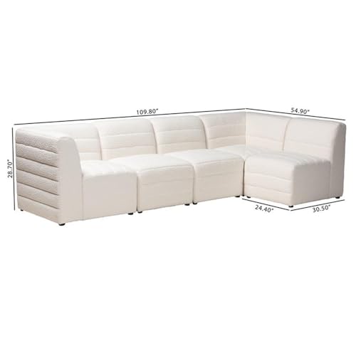 Baxton Studio Maya Modern White Boucle Fabric 5-Piece Modular Sectional Sofa White/Boucle