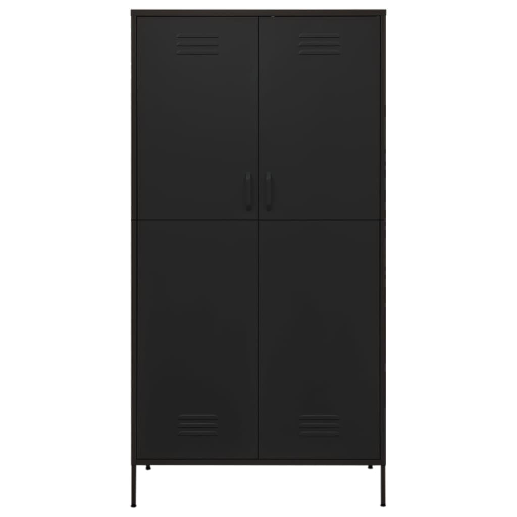 vidaXL Steel Wardrobe in Black - Industrial-Style Clothes Cabinet with Adjustable Shelves and Hanging Rod - 35.4&quot; x 19.7&quot; x 70.9&quot;