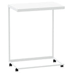 vidaXL C-Shaped Side Table- Mobile White Engineered Wood Top with a Sturdy Iron Frame- Slim Bed-Side Nightstand, Perfect for The Living Room and Bedroom.