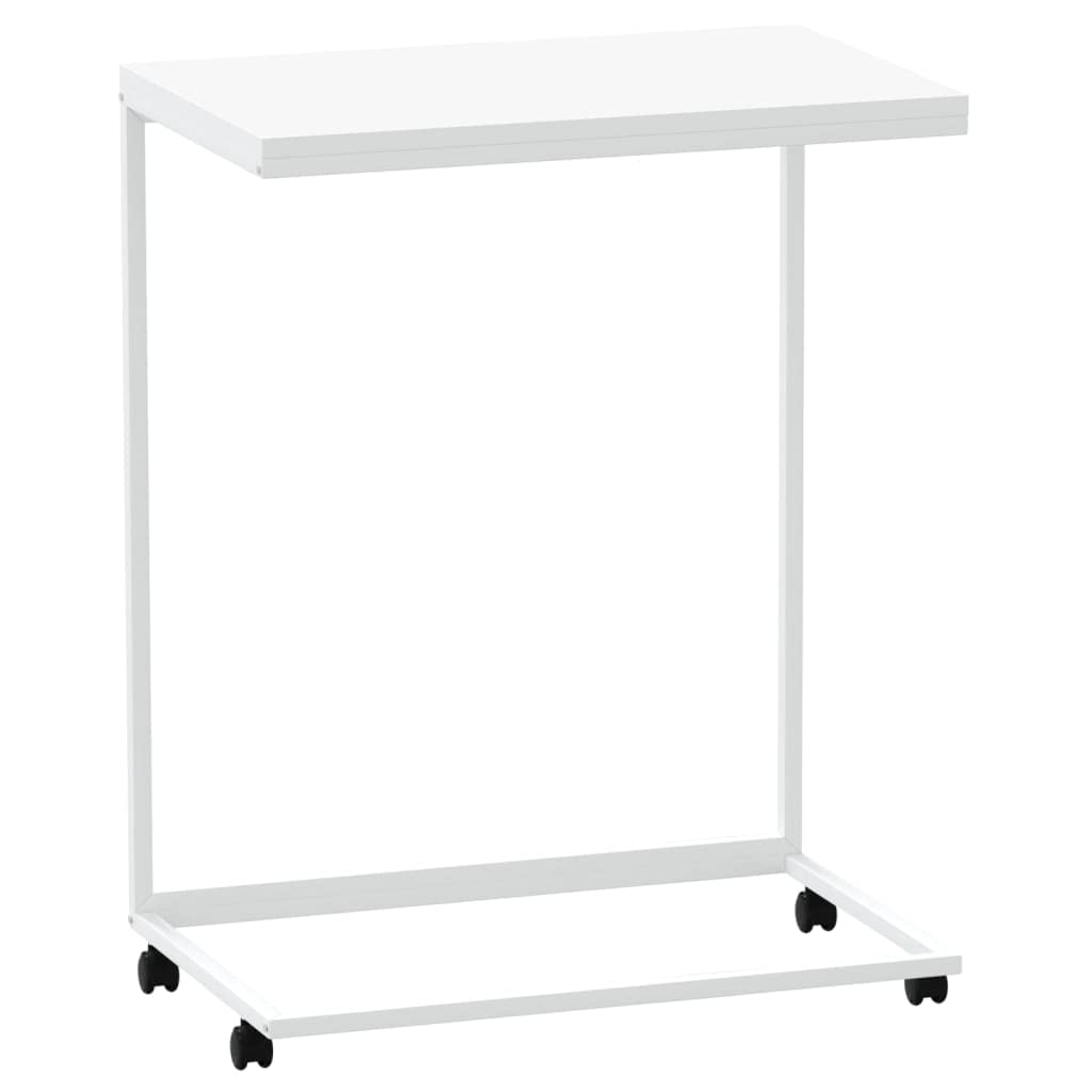 vidaXL C-Shaped Side Table- Mobile White Engineered Wood Top with a Sturdy Iron Frame- Slim Bed-Side Nightstand, Perfect for The Living Room and Bedroom.