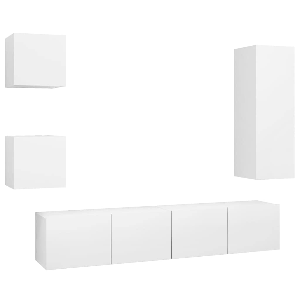 vidaXL TV Cabinet Set 5 Piece Home Living Room Bedroom Furniture HiFi Stereo Cabinet TV Stand Media Unit Entertainment Center Engineered Wood White