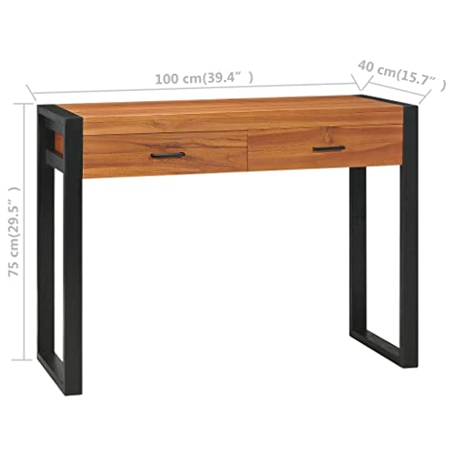 vidaXL Desk, Standing Computer Desk with 2 Drawers, Workstation for Home Office, Console Table for Hallway Living Room, Farmhouse Style, Teak Wood