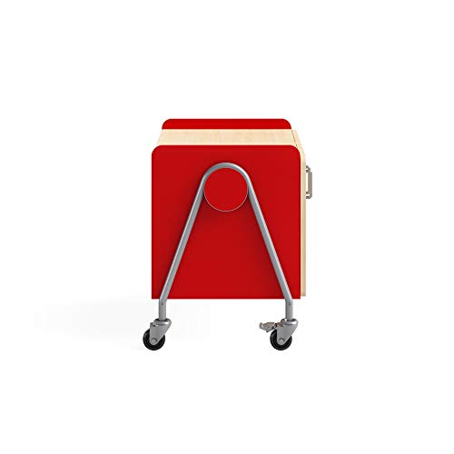 Safco Products 3933RED Whiffle Typical 13, Double Column 4-Tote 2-Shelf Doored Rolling Storage Cart with Magnetic Dry-Erase Back, Red, 27 1/4&quot; H, 27.25&quot; Tall