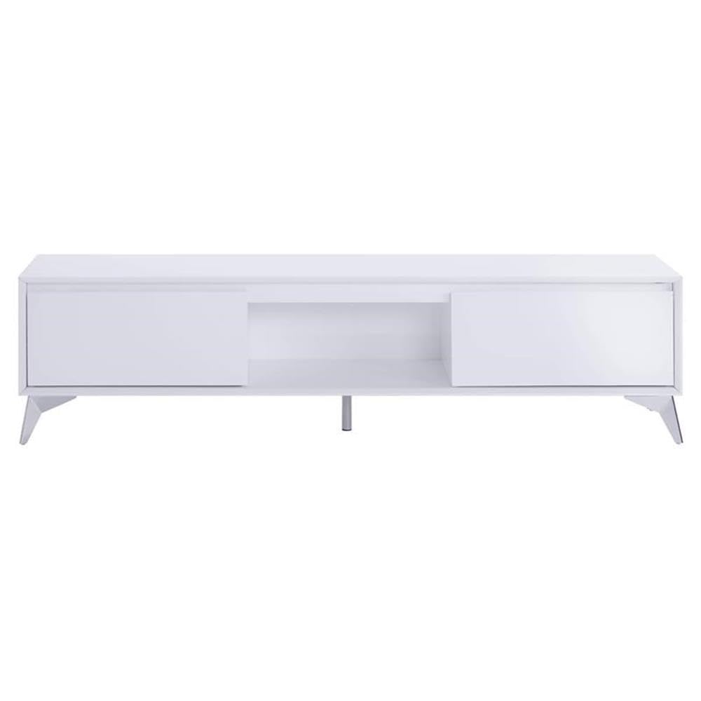 Acme Raceloma Wooden 2-Drawer TV Stand with LED Lighting in White and Chrome