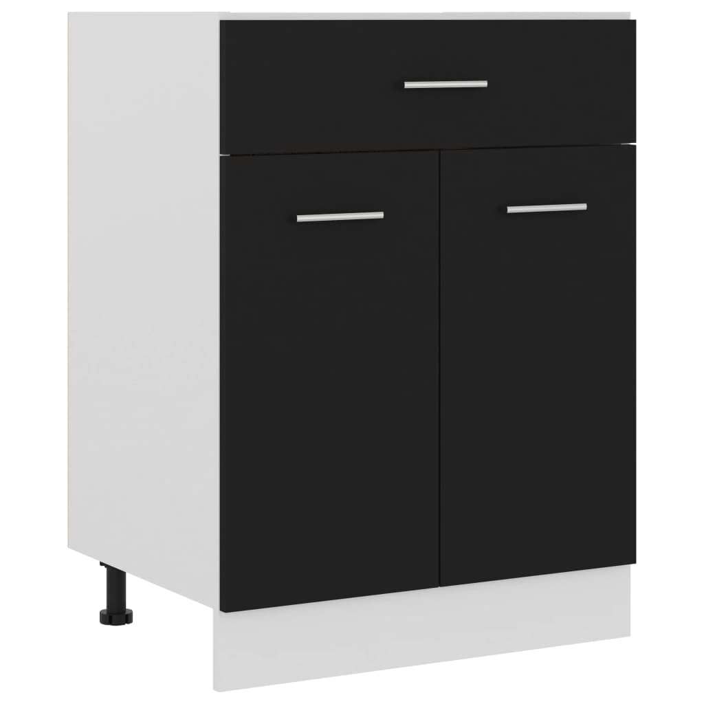 vidaXL Engineered Wood Drawer Bottom Cabinet in Black - Scandinavian Style Kitchen Storage Unit with Shelves and Drawer for Optimum Space Utilization