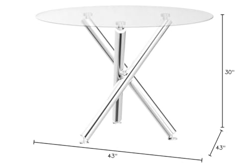 Best Master Furniture Crystal Modern Round Glass Top Dinette Table Only, Clear