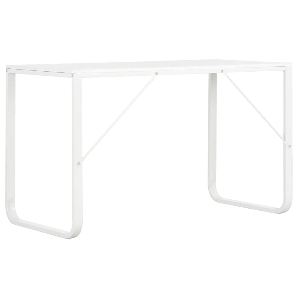 vidaXL Computer Desk, Office Table with Metal Frame, Writing Desk for Bedroom Living Room, Monitor Standing Desk, Industrial Style, White