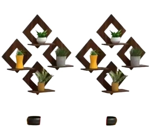 Wall Hanging Diamond Shaped Shelves for Home Decoration, Wooden Bar Aesthetic Decor, Set of 8 Pieces