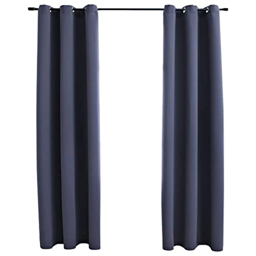 Vidaxl 2X Blackout Curtain With Rings Window Blind Covering Drape Drapery Interior Privacy Bedroom Living Room Anthracite 37&Quot;X63&Quot; Fabric