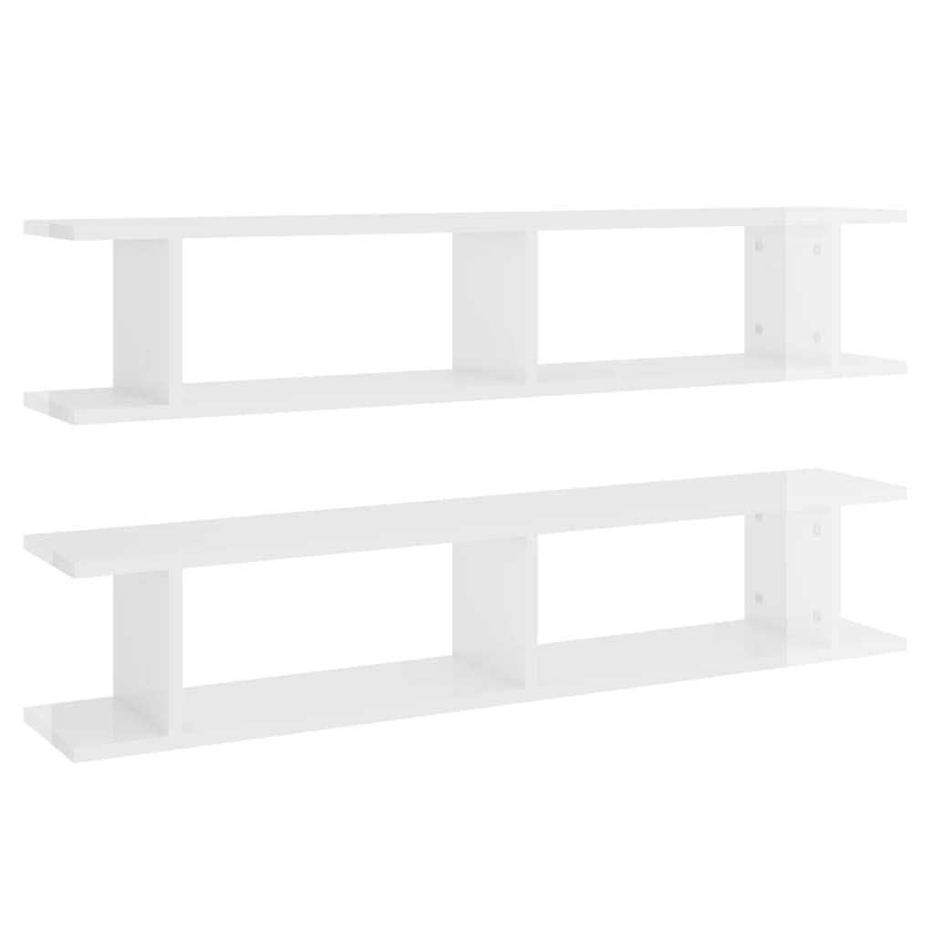 vidaXL Wall Shelves 2pcs High Gloss White 41.3&quot;x7.1&quot;x7.9&quot; Engineered Wood