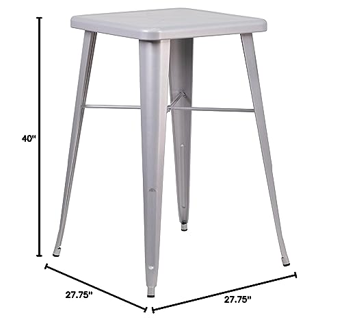 Flash Furniture Aaron Commercial Grade 23.75" Square Silver Metal Indoor-Outdoor Bar Height Table