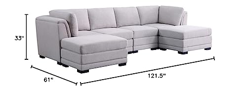 Lilola Home Kristin Light Gray Linen Fabric Reversible Sectional Sofa with 2 Ottomans