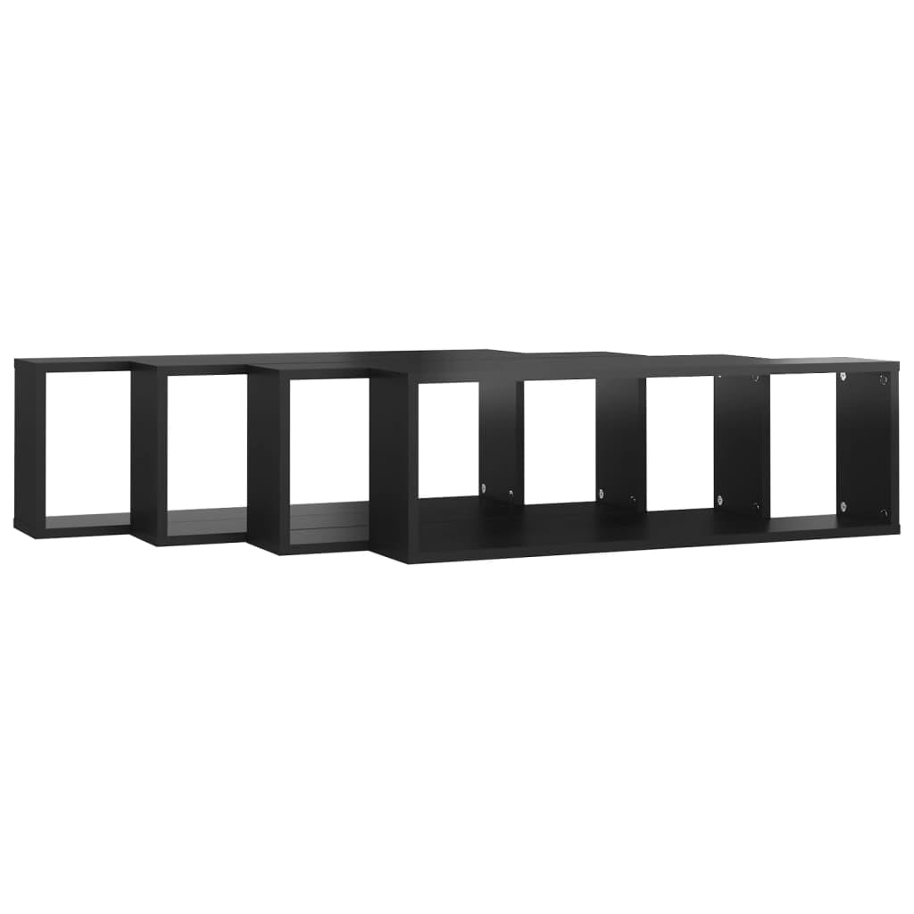 vidaXL Wall Cube Shelves 4 pcs High Gloss Black 31.5&quot;x5.9&quot;x10.4&quot; Engineered Wood