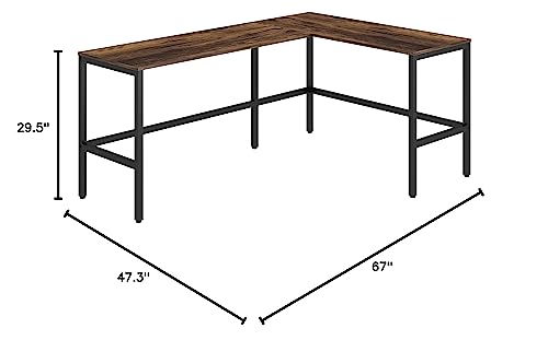 LYS SOHO L-Shape Metal Frame Desk - 67" x 47.3" x 29.5"