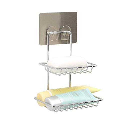 QUXIS Soap Dish Holder Self Adhesive Wall Mounted Soap Sponge Holder Stainless Steel Storage Saver Rack for Home Kitchen Bathroo