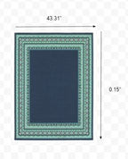 HomeRoots Polypropylene 4’x6’ Navy and Green Geometric Indoor Outdoor Area Rug