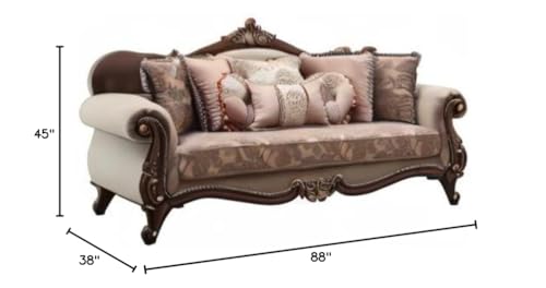 HomeRoots Upholstery, Wood Leg/Trim 38" X 88" X 45" Fabric Walnut Upholstery Wood Leg/Trim Sofa w/8 Pillows