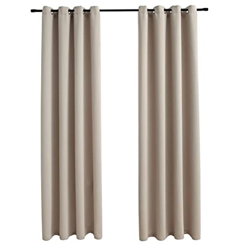 vidaXL 2X Blackout Curtain with Rings Window Blind Covering Drape Drapery Interior Privacy Bedroom Living Room Beige 54&quot;x95&quot; Fabric