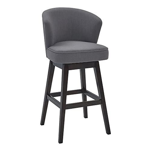 HomeRoots Gray Wood, Foam, Fabric, Metal Turnplate/Kickplate 30' Grey Espresso Wood Fabric Swivel Bar Stool