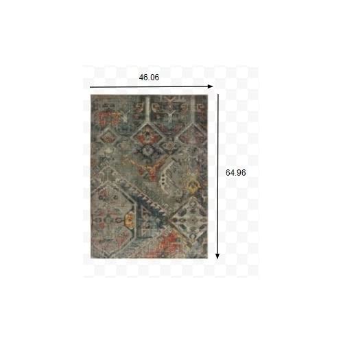 HomeRoots Polypropylene, Polyester 3' x 6' Distressed Grey Machine Woven Tribal Abstract Indoor Area Rug