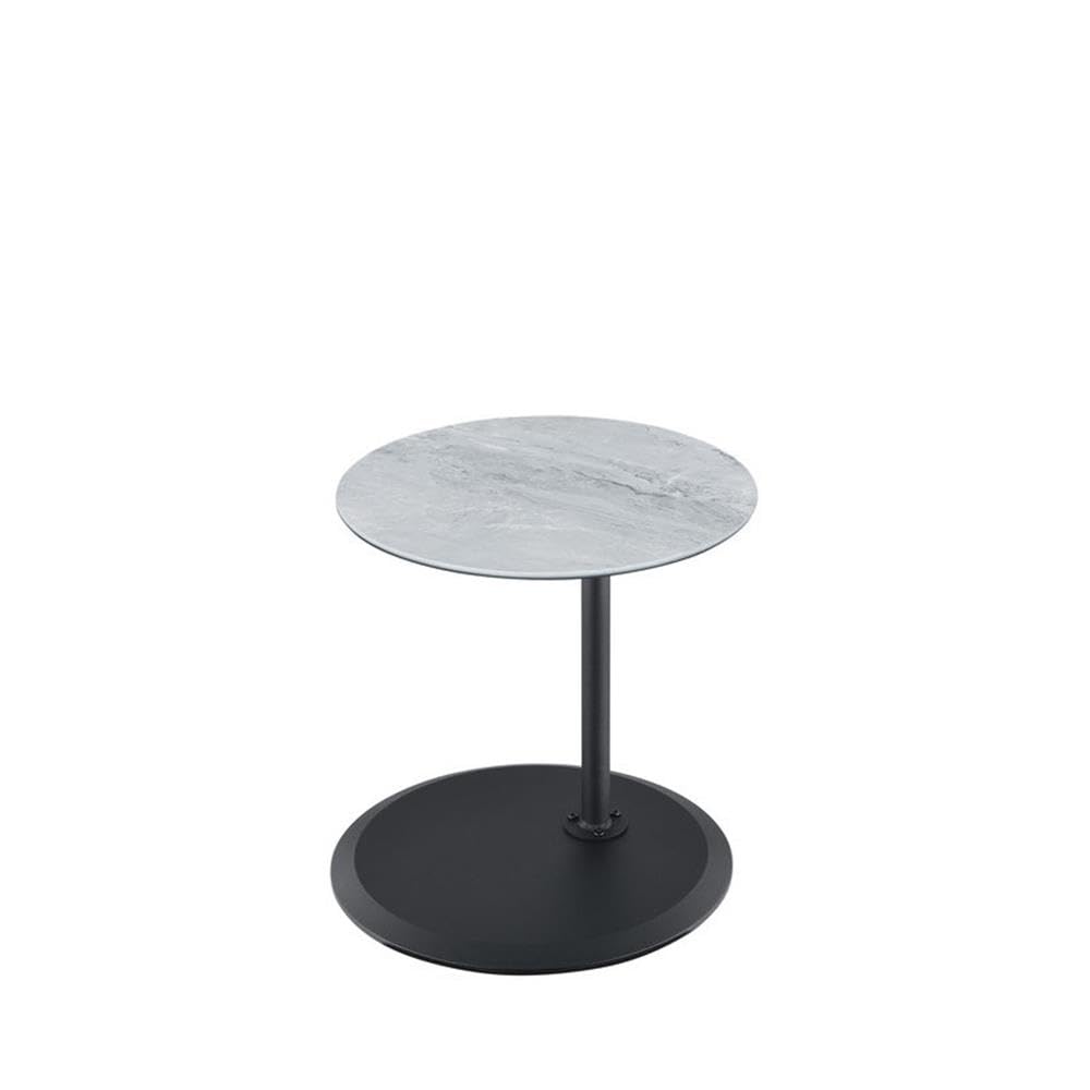 Lilola Home Orbit End Table with Height Adjustable Gray Marble Textured Glass Top