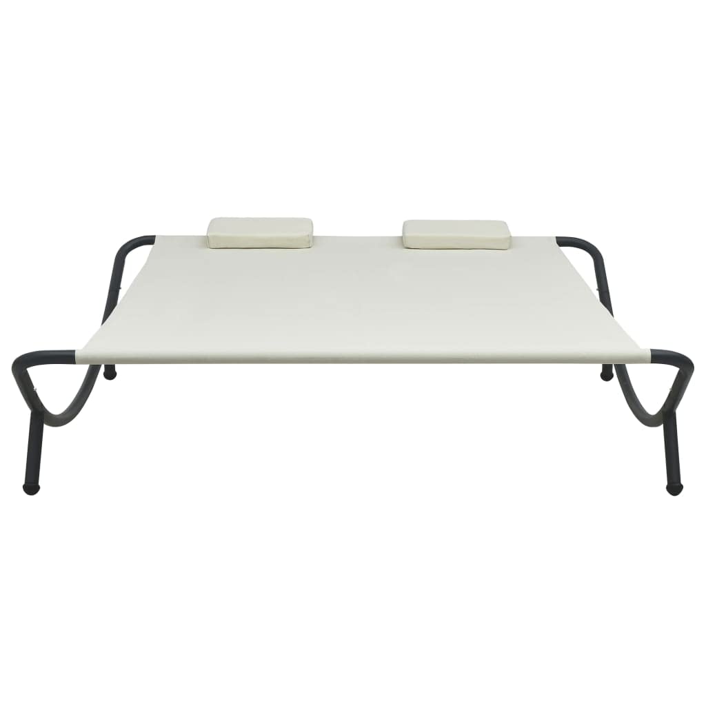 vidaXL Cream Patio Lounge Bed - Weather-Resistant Oxford Fabric and Powder-Coated Steel Frame - Comfort Upgrade with 2 Thick Pillows