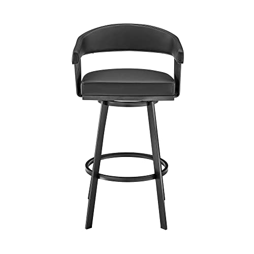 HomeRoots 26' Mod Black Faux Leather Black Finish Swivel Bar Stool