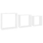 vidaXL White MDF Wall Cube Shelves, Set of 3 - Easy Install Invisible Mounting System, Modern Style Decor, Versatile Use, Organizer Shelves for Collectibles and Books