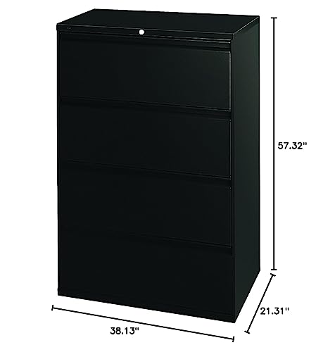 Hon 4-Drawer Lateral File Cabinet With Lock, 36 By 19-1/4 By 53-1/4-Inch, Black
