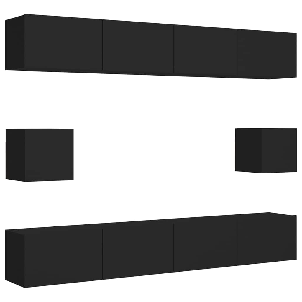vidaXL TV Cabinet Set 6 Piece TV Stand HiFi Cabinets Plasma Cabinet Home TV Cabinets Stereo TV Units Furniture Black Engineered Wood