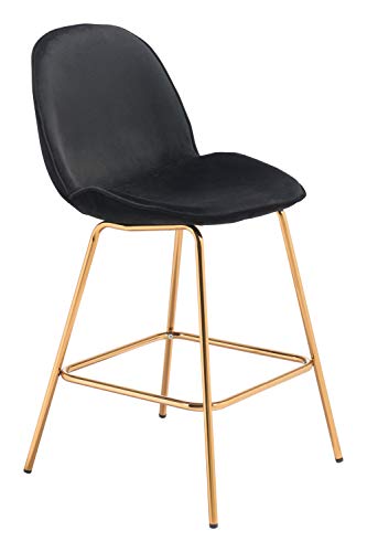 HomeRoots 20.9' x 24' x 40.6' Black Velvet, Steel & Plywood, Counter Chair - Set of 2