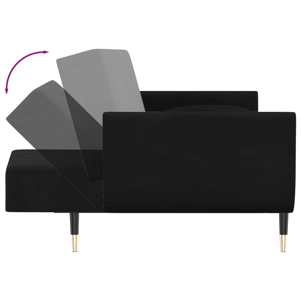 vidaXL Black Velvet 2-Seater Loveseat Sofa Bed - Adjustable Sleeper Couch with Pillows for Living Room and Guest Room
