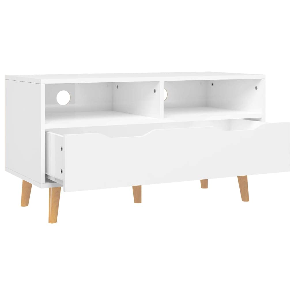 vidaXL Scandinavian Style TV Stand - High Gloss White, Modern Design Media Storage, Home Entertainment Unit, Practical Engineered Wood, Measures 35.4&quot;x15.7&quot;x19.1&quot;