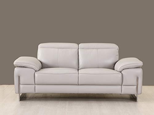 HomeRoots Light Gray 31' Tasteful Light Grey Leather Loveseat