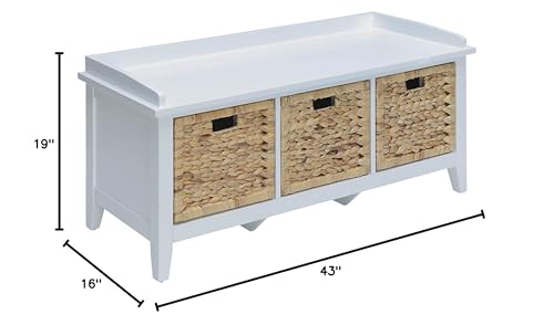 HomeRoots Solid Wood Leg, Wood Vene 43" X 16" X 19" White Solid Wood Leg Storage Bench