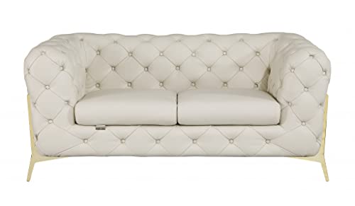 HomeRoots 69&quot; Beige All Over Tufted Italian and Gold Leather Love Seat