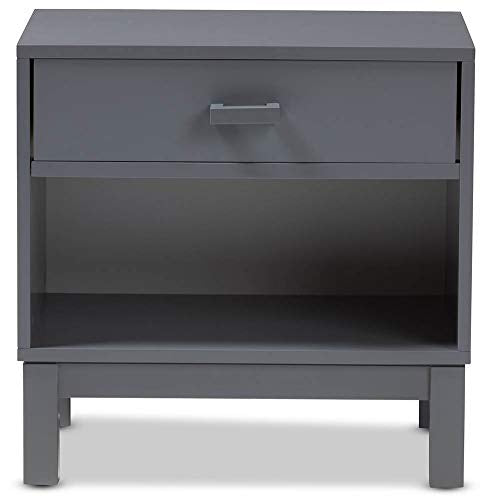 Baxton Studio Deirdre Modern and Contemporary Grey Wood 1-Drawer Nightstand Grey//Light Wood/Contemporary/Rubber Wood/MDF