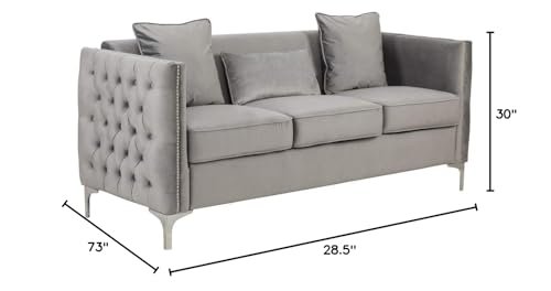 Lilola Home Bayberry Gray Velvet Sofa with 3 Pillows