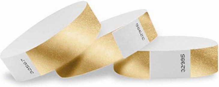 Wristco Metallic Gold Tyvek Wristbands For Events - 1,000 Count - Comfortable Tear Resistant Paper Bracelets Id Wrist Bands For