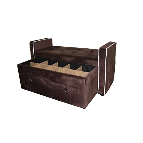 HomeRoots Wood, Polyurethane Foam: 97%, Polyester Fabric: 3% Brown Suede Shoe Storage Bench with Drawer