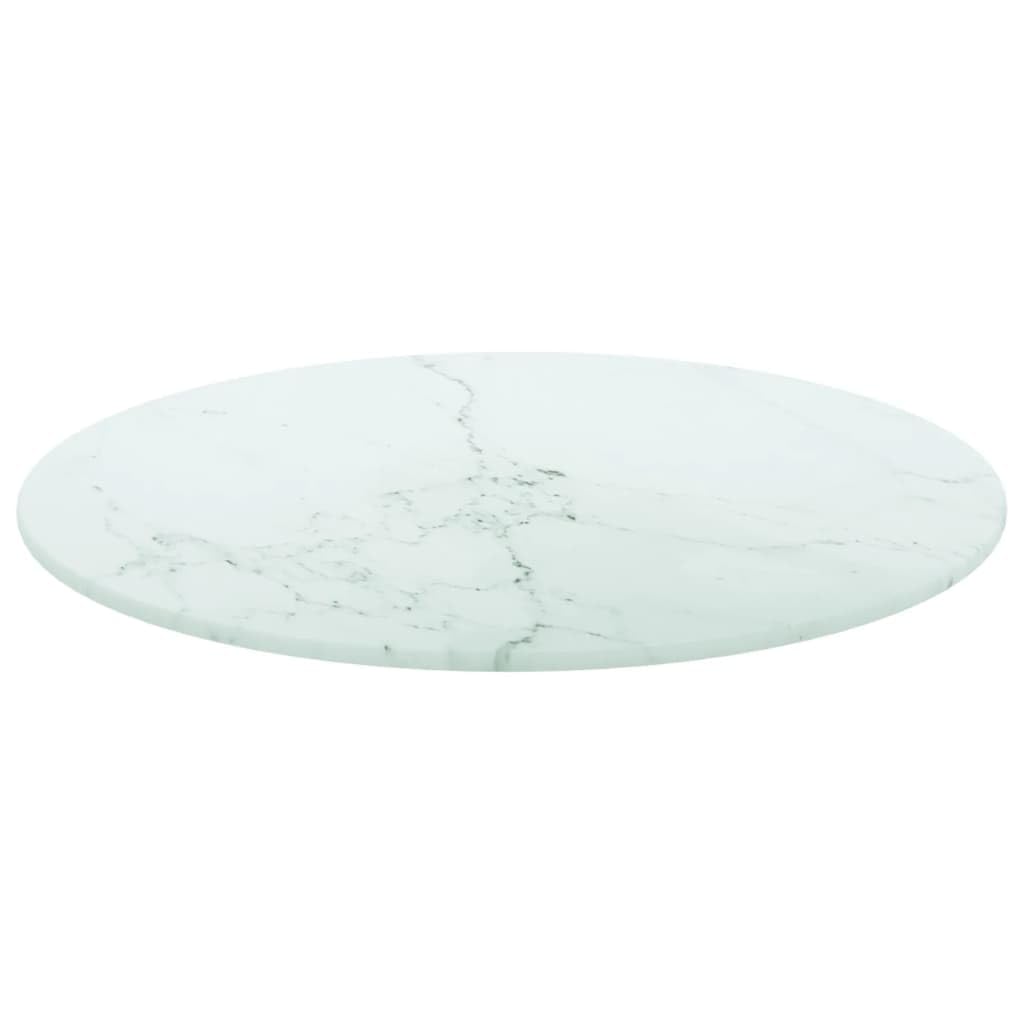 vidaXL Tempered Glass Table Top with Marble Design, White, Round, Durable, Easy-to-clean, Home Decor, Versatile Usage, Zero Assembly Required, Diameter 15.7"