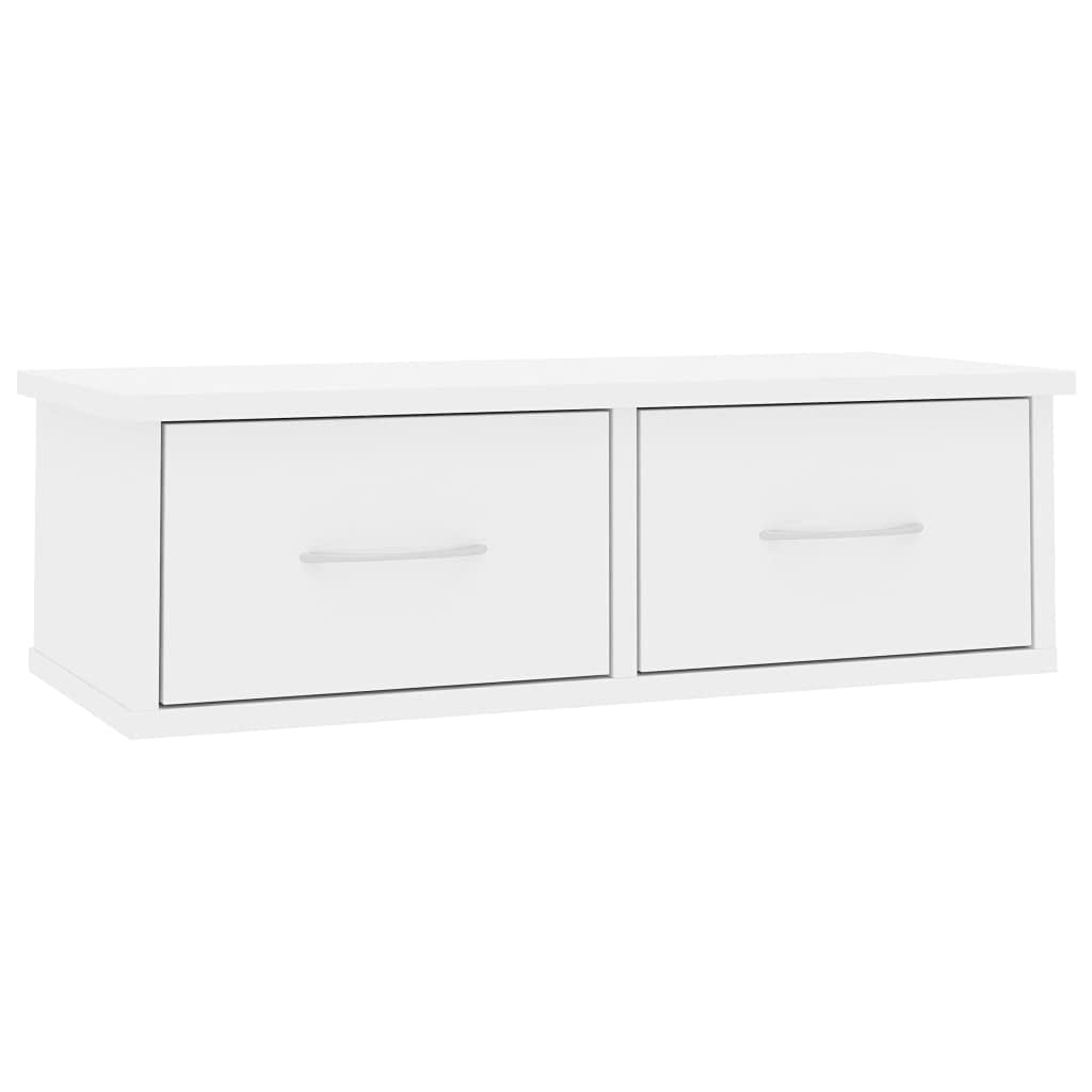 vidaXL Wall-Mounted Drawer Shelf High Gloss White 23.6&quot;x10.2&quot;x7.3&quot; Chipboard
