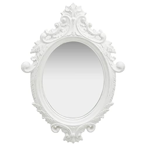vidaXL Castle-Style Oval Wall-Mirror in Silver - Antique, Decorative Wall-Mounted Dresser Mirror with Polyurethane Frame and Glass Design for Dressing Room, Bathroom - 22&quot;x29.9&quot;