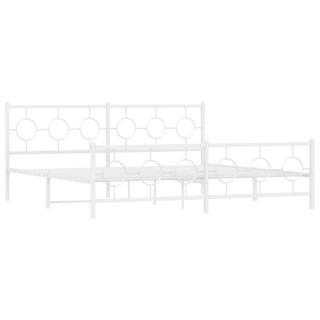 vidaXL White King Bed Frame with Headboard/Footboard - Steel Metal Bedroom Furniture, 76"x79.9" Mattress Support