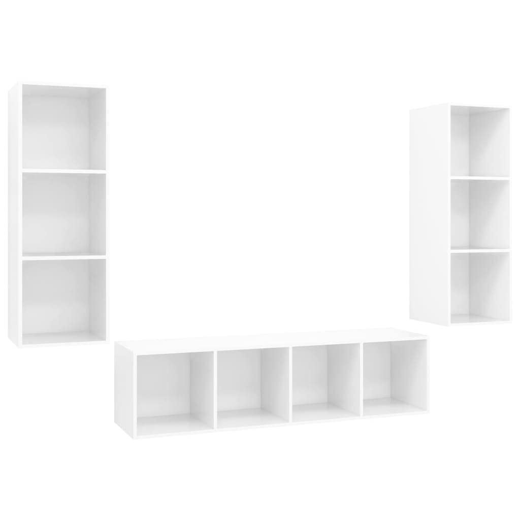 Vidaxl Tv Cabinet Set 3 Piece Hanging Wall Mount Stand Unit Hifi Stereo Plasma Cabinets Living Room Furniture High Gloss White Engineered Wood