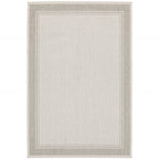 HomeRoots Polypropylene 7’x9’ Ivory and Gray Bordered Indoor Outdoor Area Rug